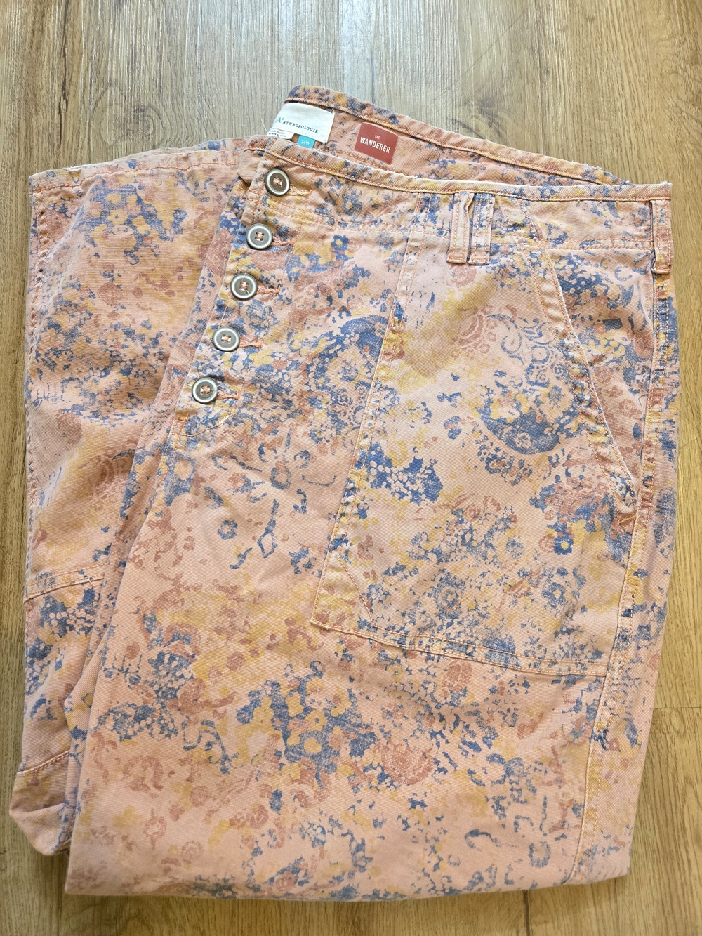 Anthropologie Pilcro The Wanderer Utility Pants Plus Size 24W Pink Floral Button